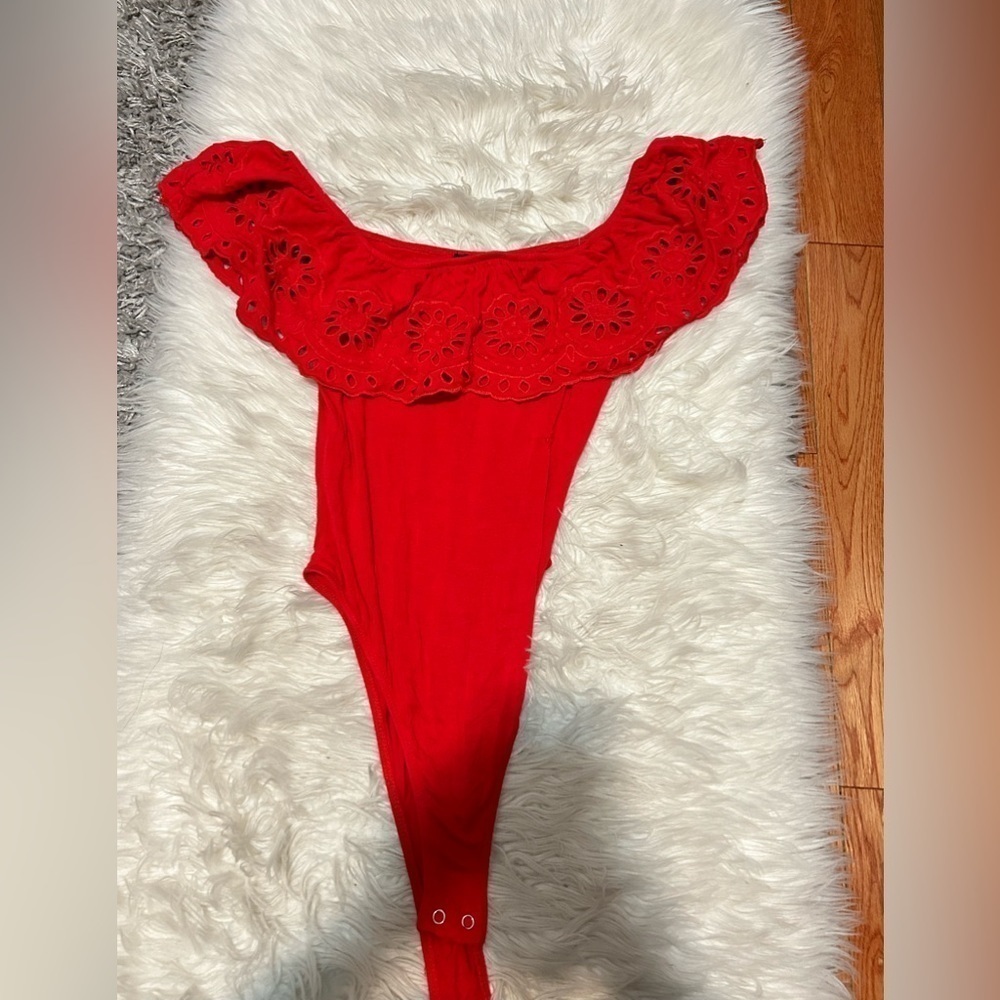 Red Off-Shoulder Bodysuit